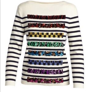 Marc Jacobs | Striped Knit Animal Sequin Bateau Cashmere Cotton Blend Sweater M